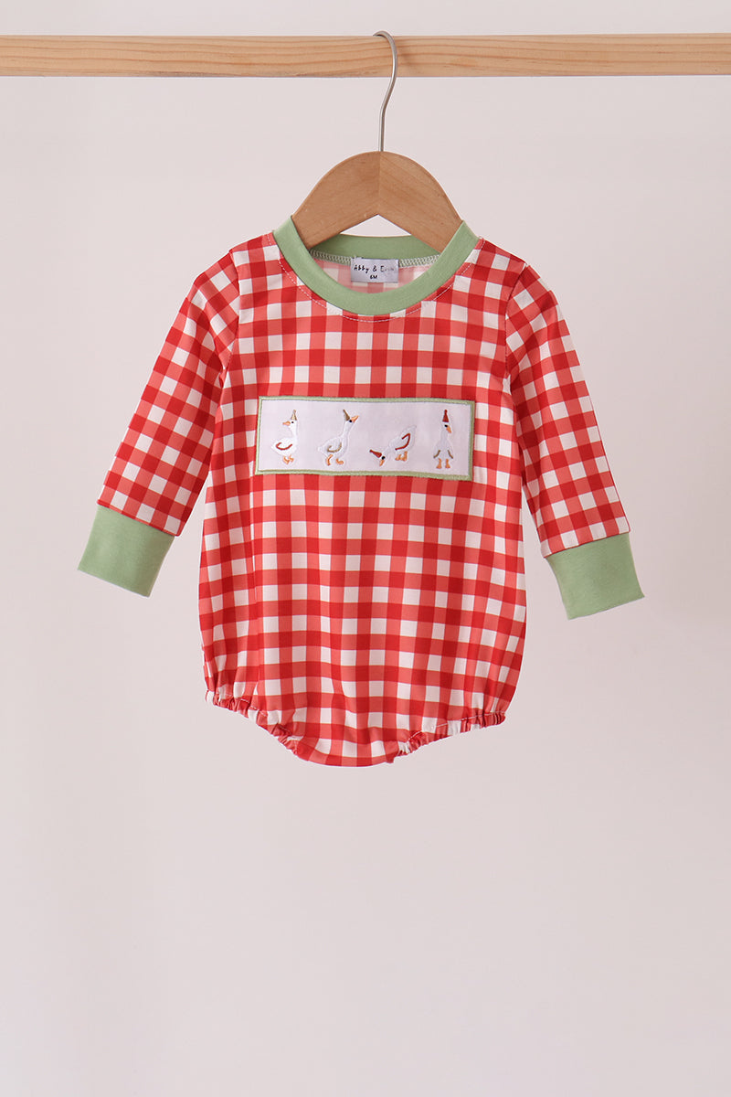 Red goose embroidery gingham bubble