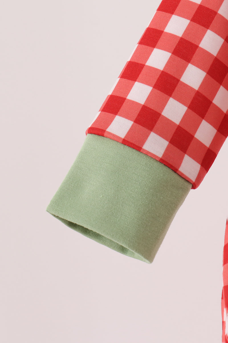 Red goose embroidery gingham bubble
