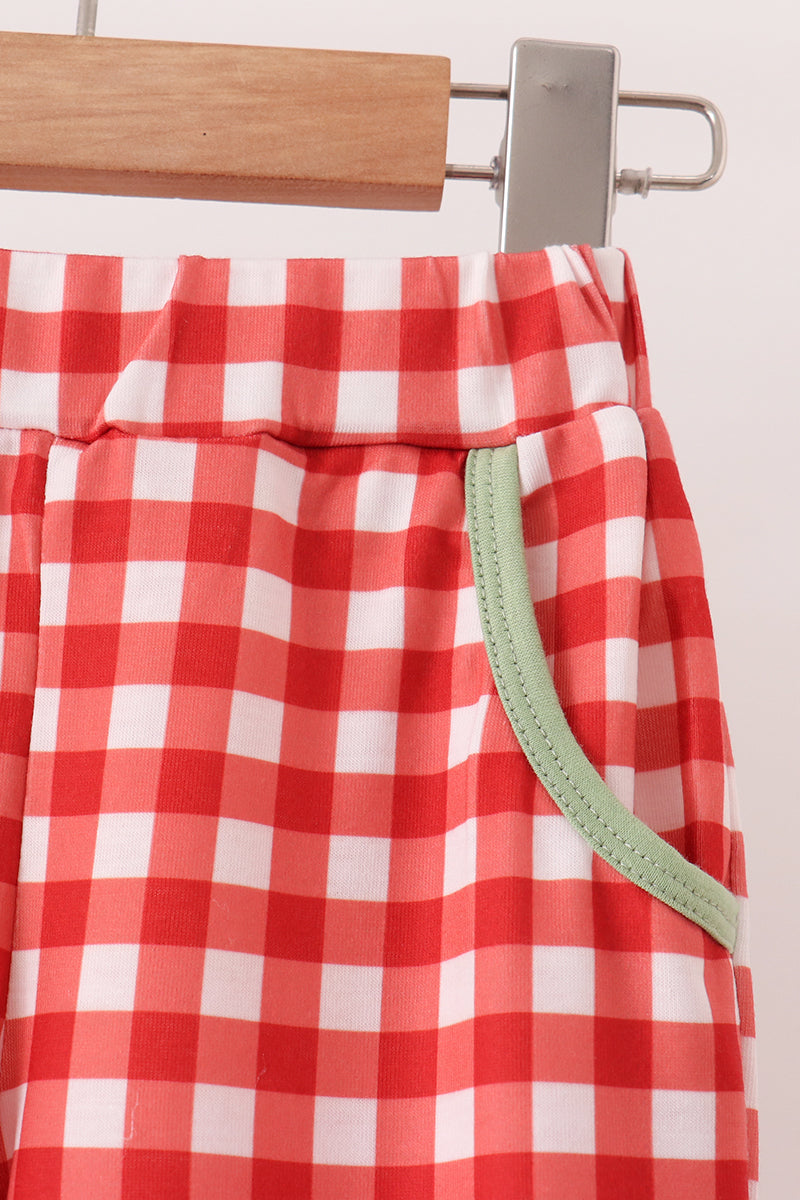 Sage goose embroidery gingham pants set