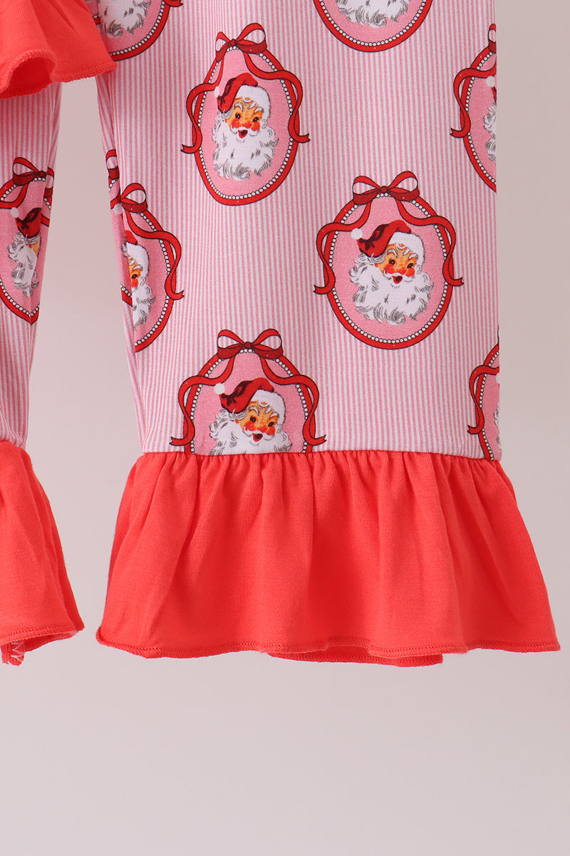 Pink santa claus bamboo ruffle pajama set