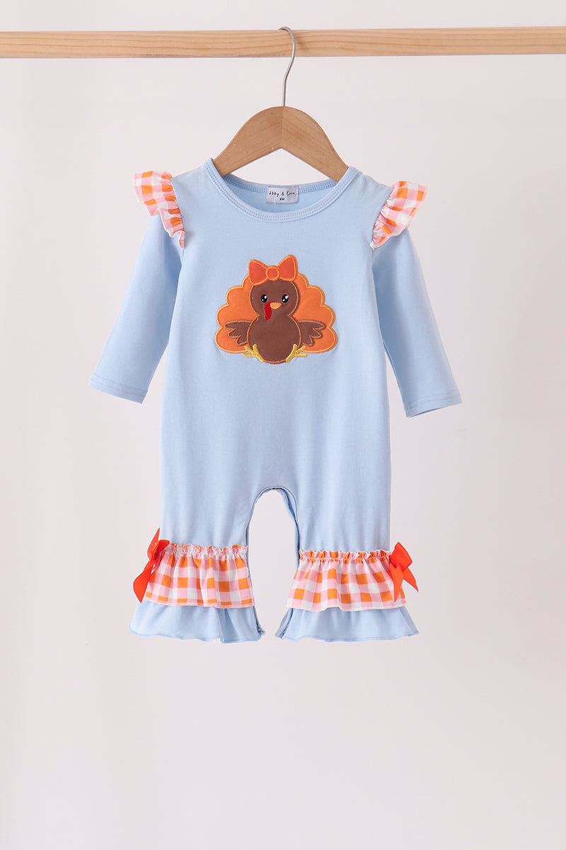 Blue Turkey Applique Ruffle Romper