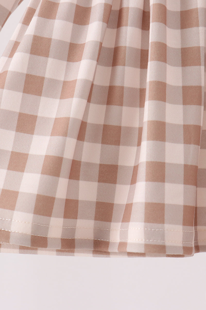 Brown turkey embroidery gingham bloomer set