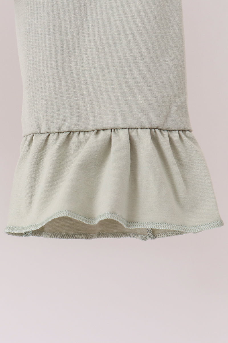 Brown turkey embroidery gingham ruffle pants set