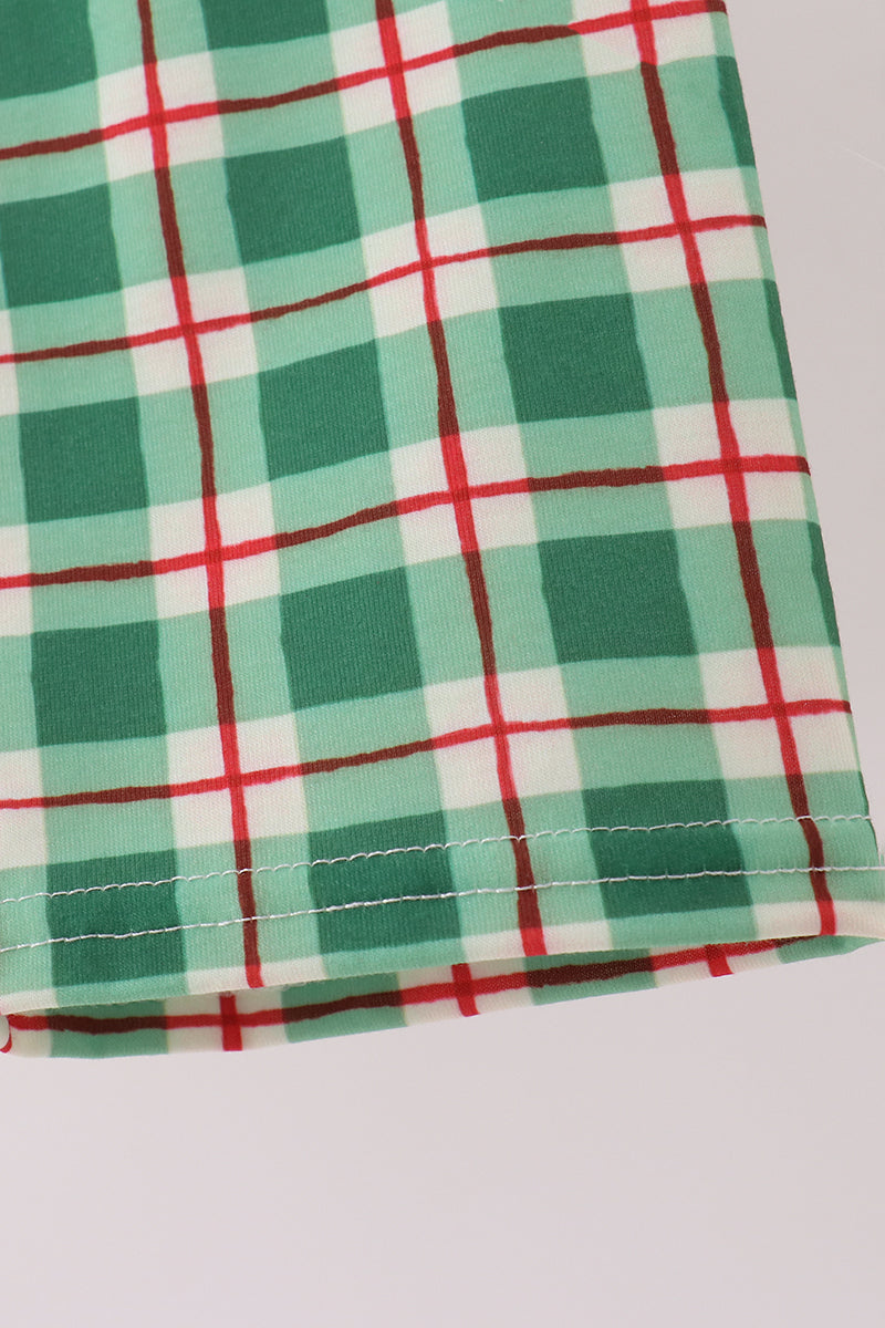 Red Holly Jolly Embroidery Plaid Pants Set