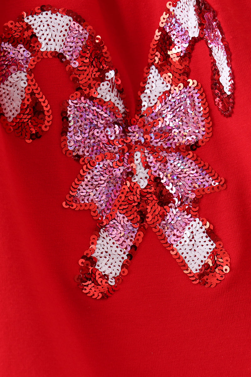 Red Candy Cane Sequin Ruffle Pants Set