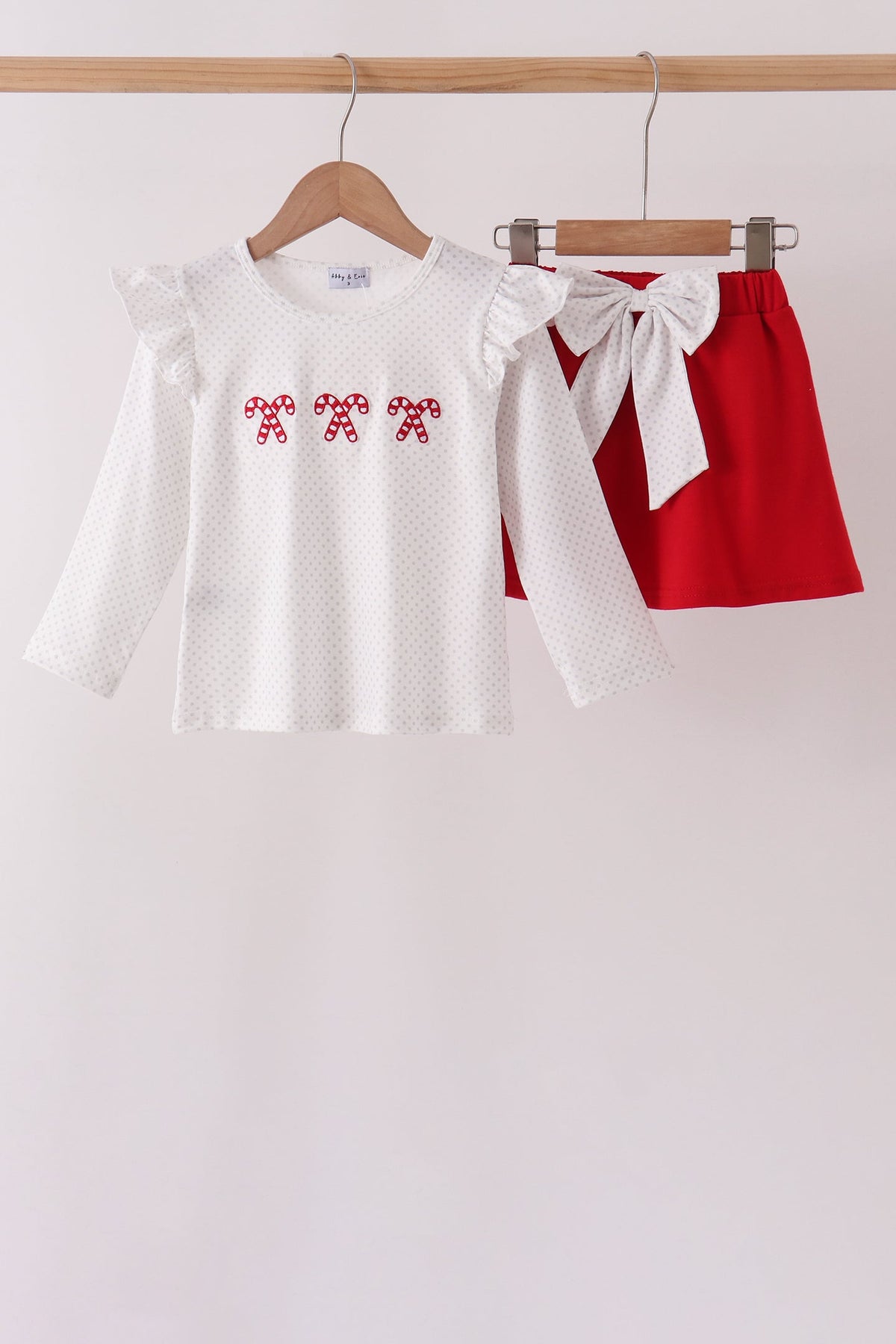 White Candy Cane Smocked polka dot Ruffle Skorts Set