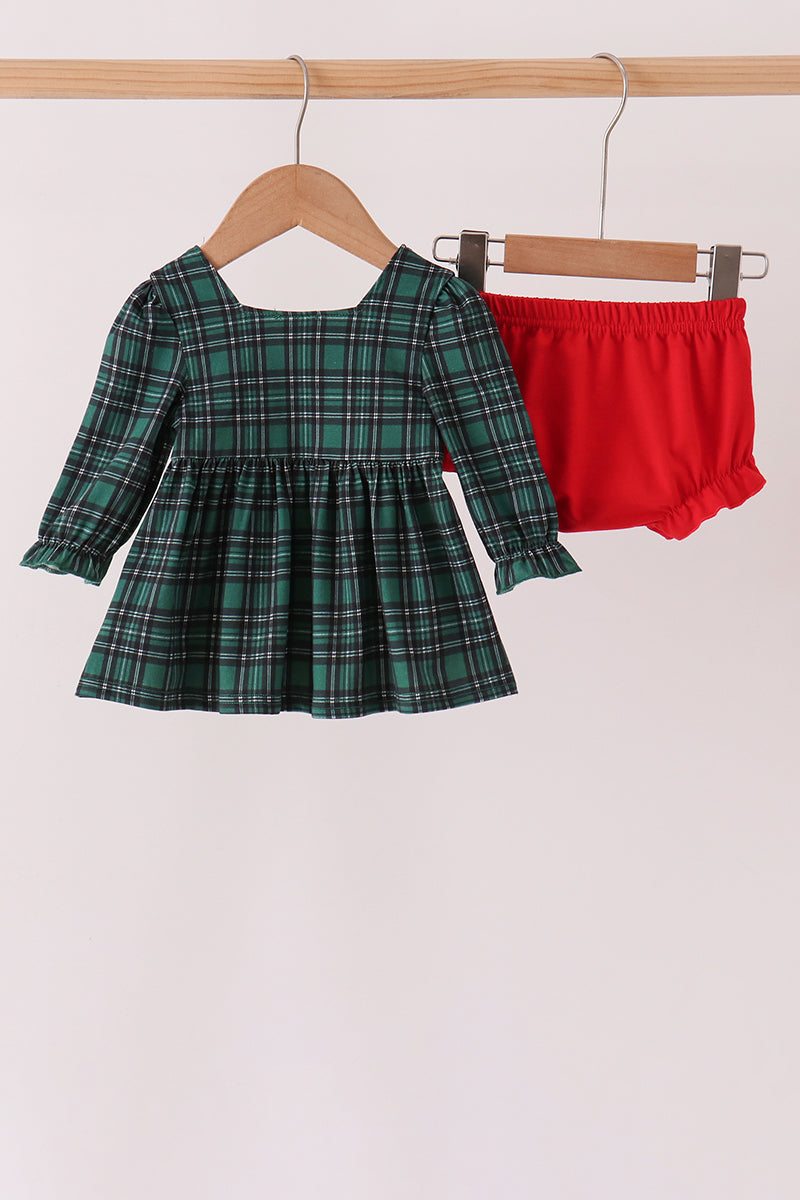 Forest Plaid Smocked Bloomer Set