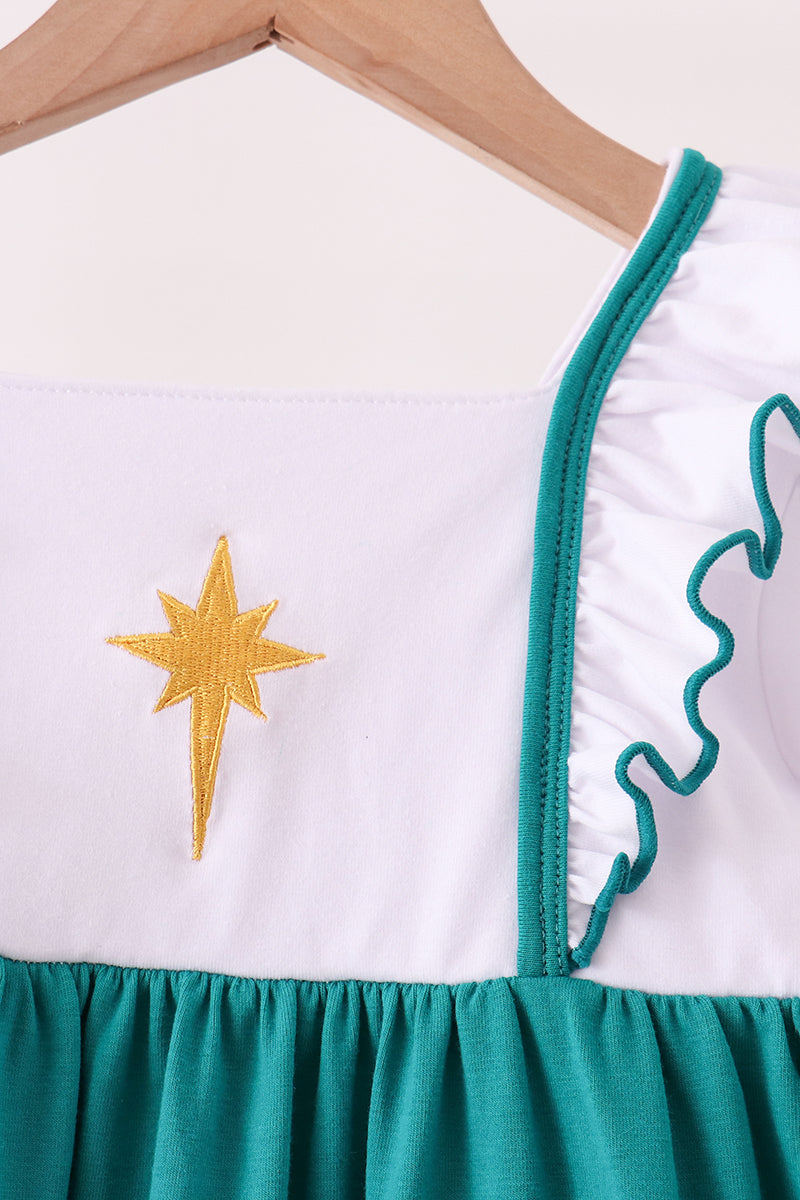 Forest Nativity Embroidery Ruffle Dress