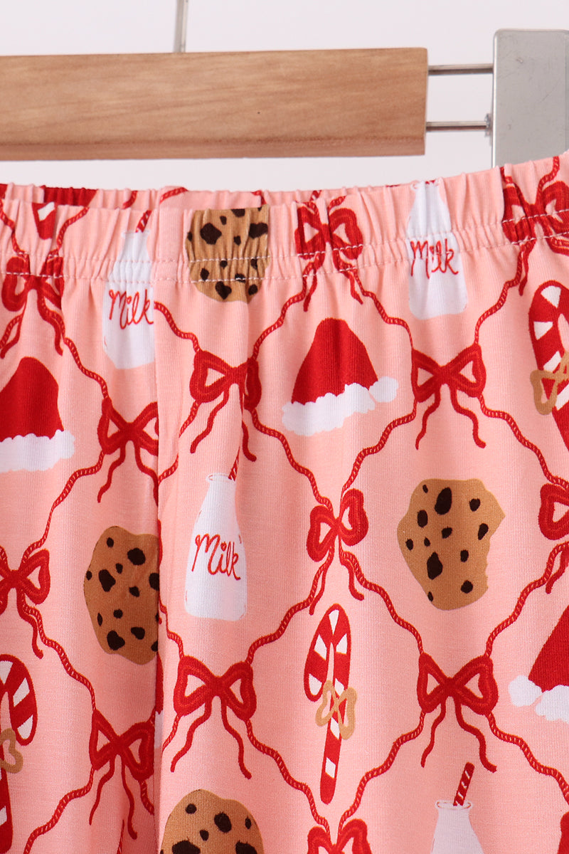 Pink Candy Cane Bow Ruffle Bamboo Mom&me Pajama Set