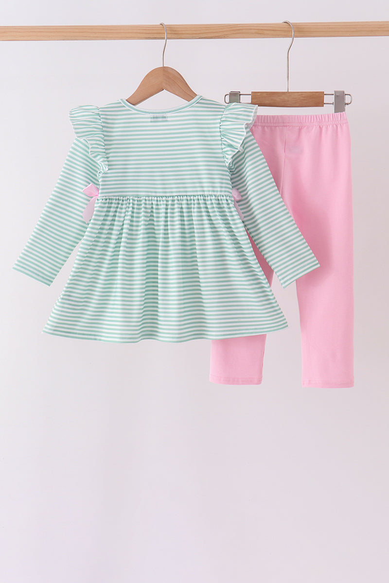 Green Farm Embroidery Stripe Pants Set