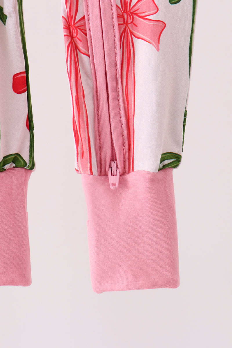 Pink Bow Zip Bamboo Romper