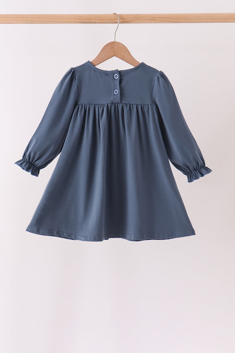 Blue Nativity Embroidery Ruffle Dress