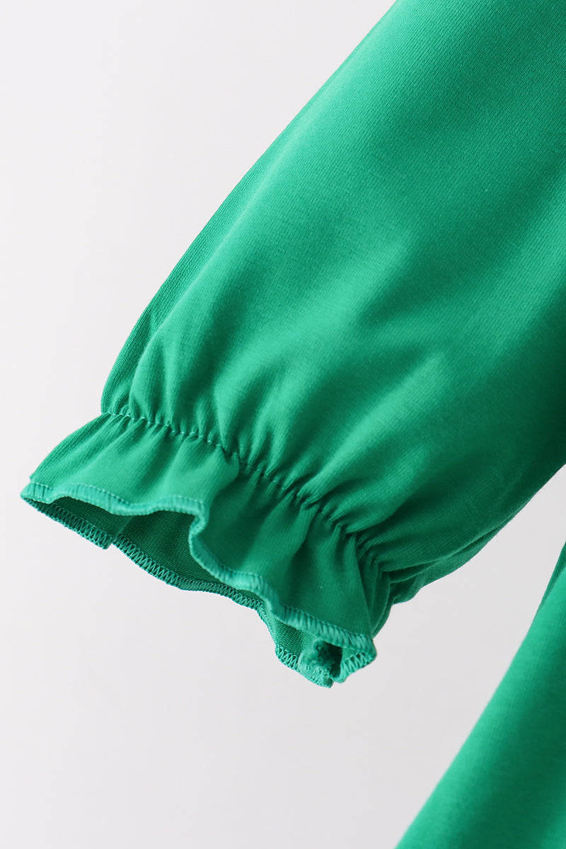 Green Reindeer French Knot Ruffle Pants Set