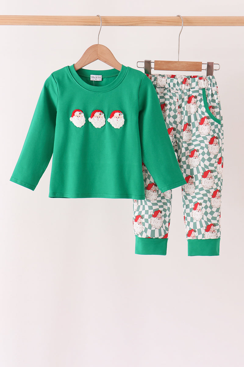 Green Santa French Knot Pants Set