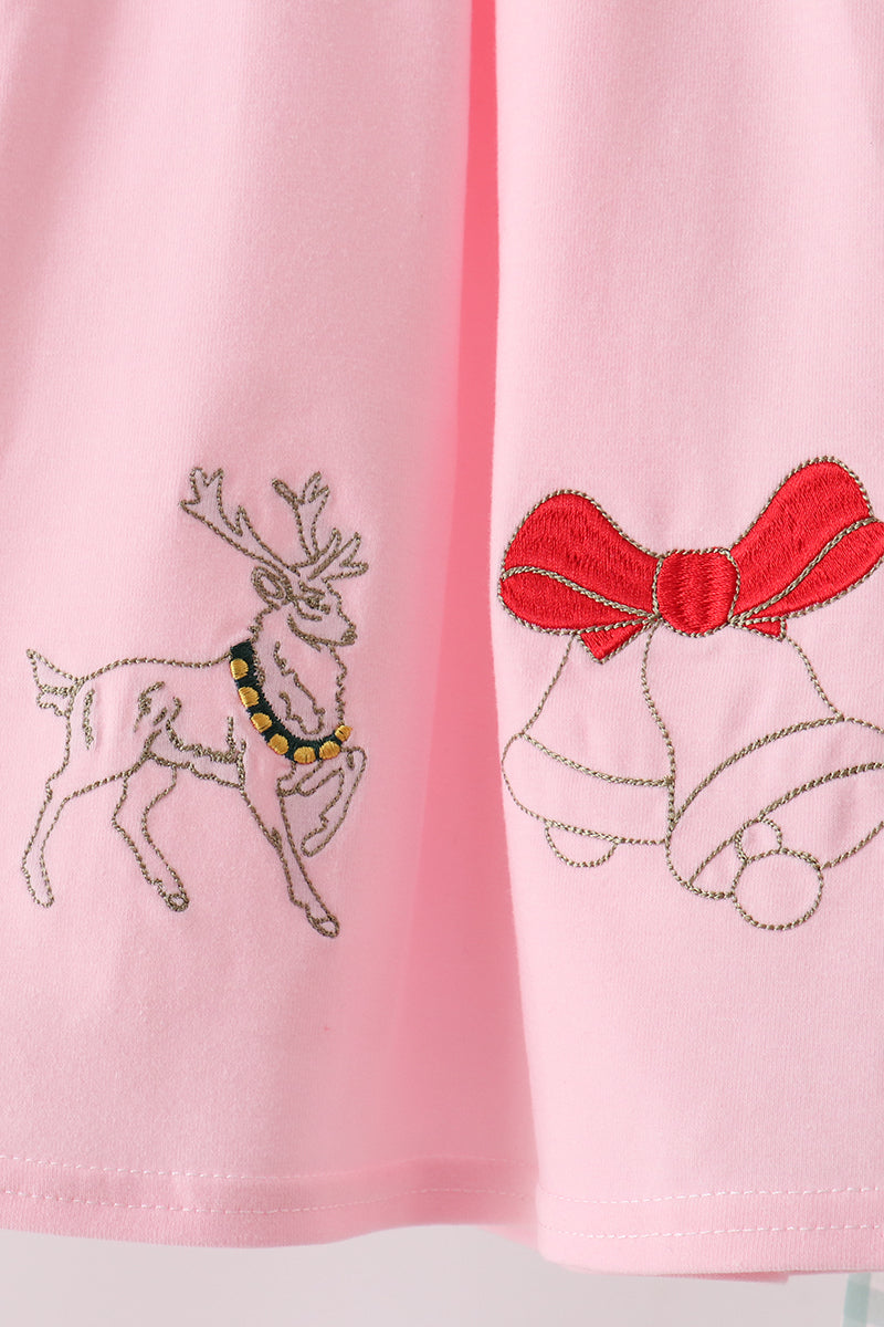 Pink Christmas Embroidery Pants Set