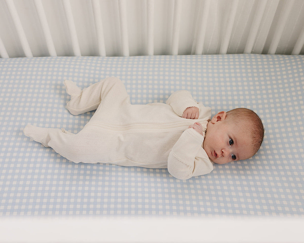 Blue Gingham Bamboo Stretch Crib Sheet