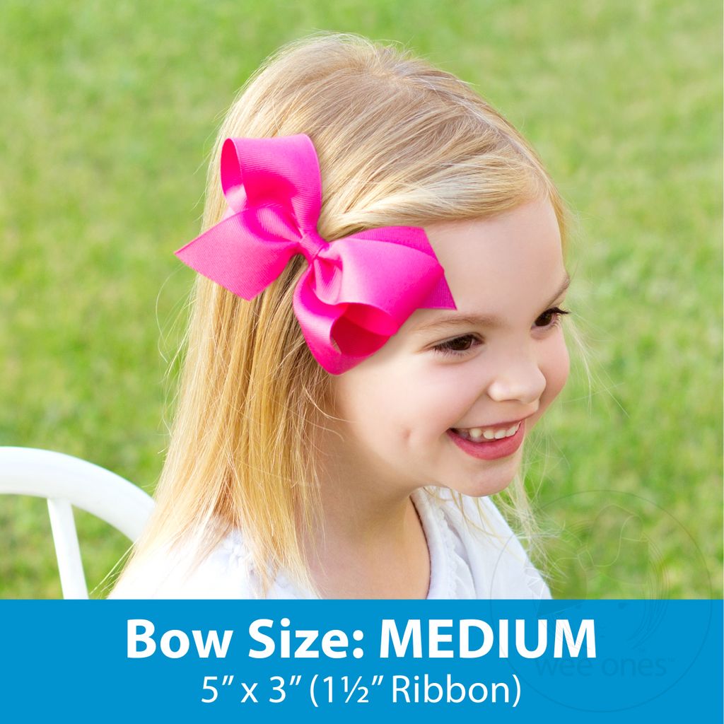 Wee Ones White Moonstitch Grosgrain Hair Bow – Medium & King Sizes
