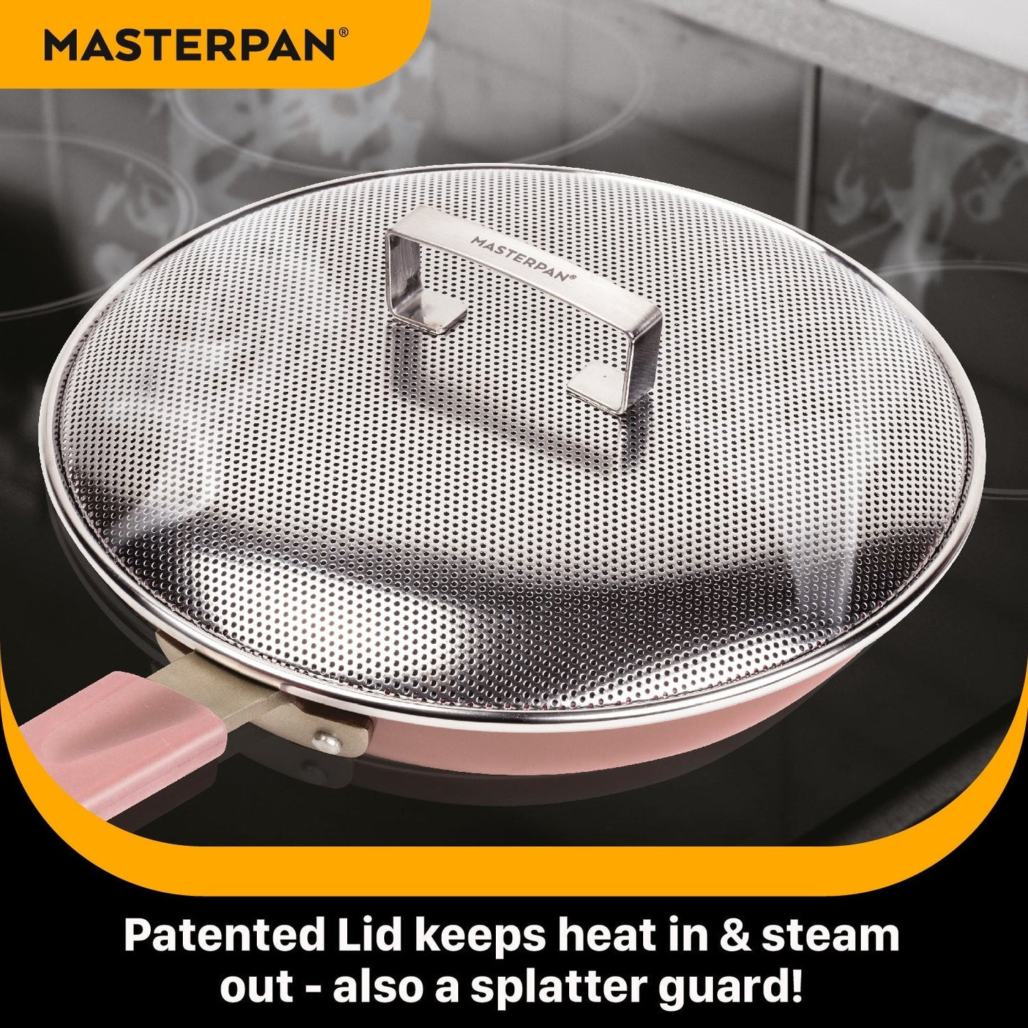 MASTERPAN Ceramic Nonstick Stovetop Oven Frypan & Skillet & Stainless Steel Lid Set, Clay Color 9.5"(24cm)