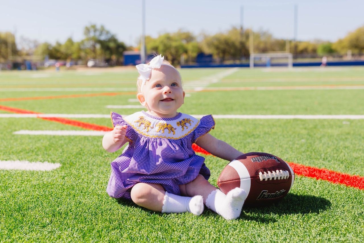 Girls Purple Tiger Smocked Bubble – LSU-Inspired Baby Girl Game Day Bubble | The Prissy Pelican Boutique Bossier City, LA