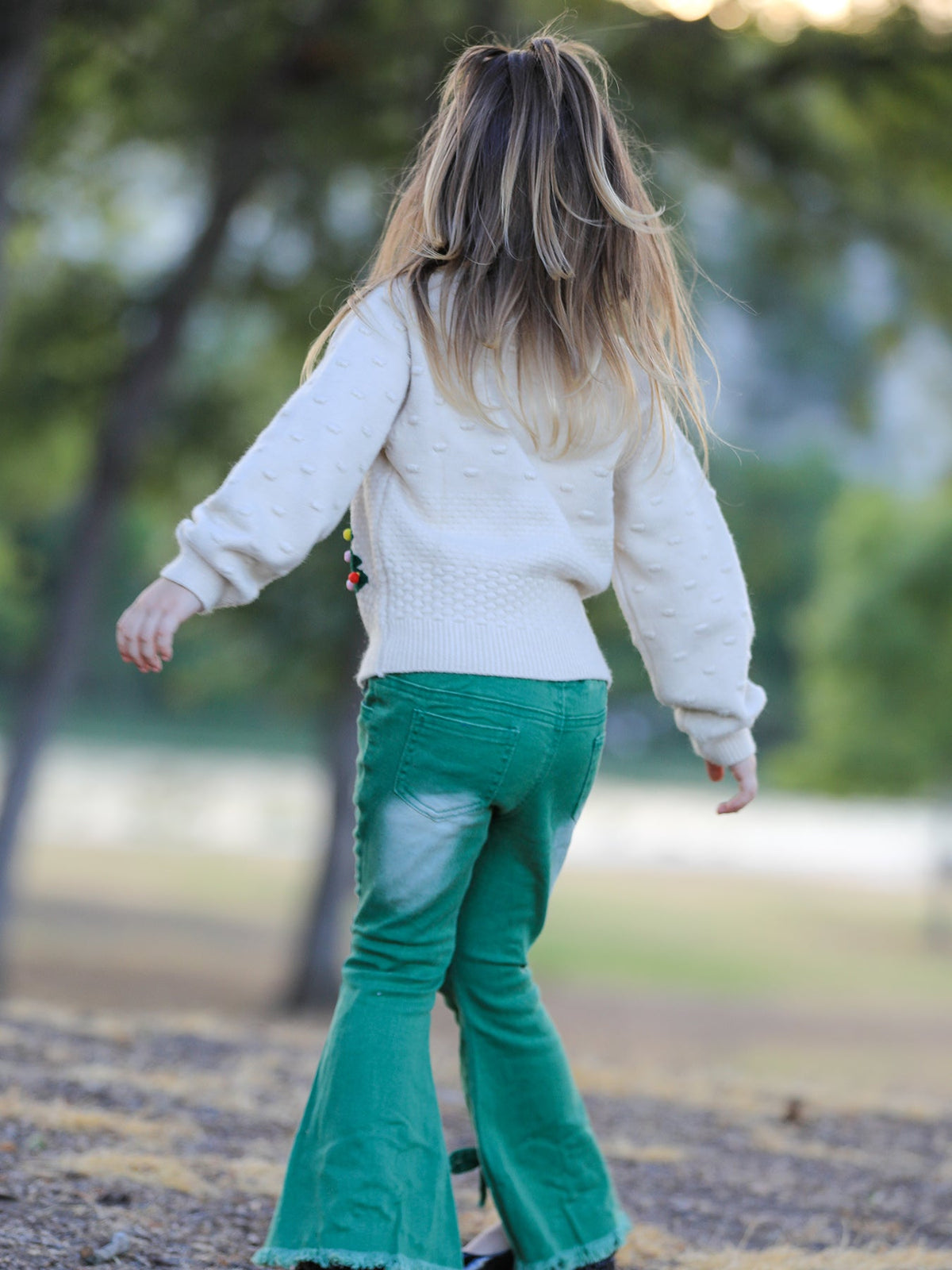 Green Flared Elastic Jeans