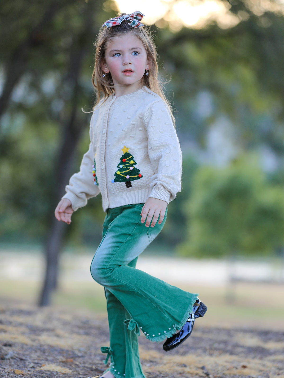 Green Flared Elastic Jeans