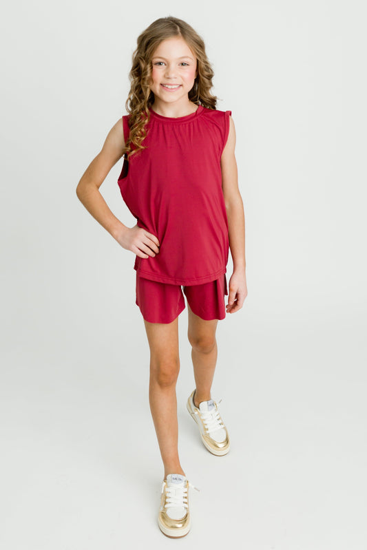 Maroon High Low Kid Tank