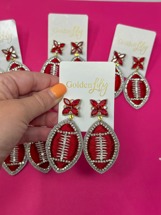 Football Thread Dangle Earrings - Maroon