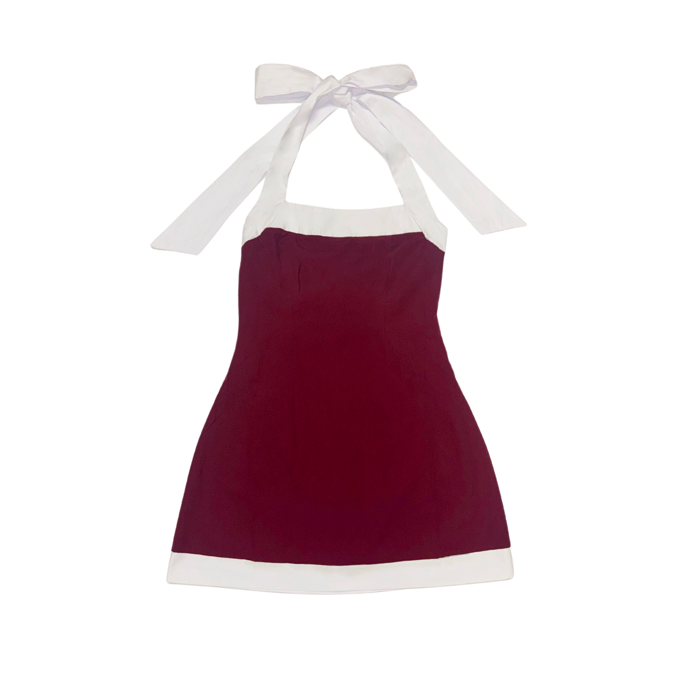 Women's Halter Dress - Maroon and White