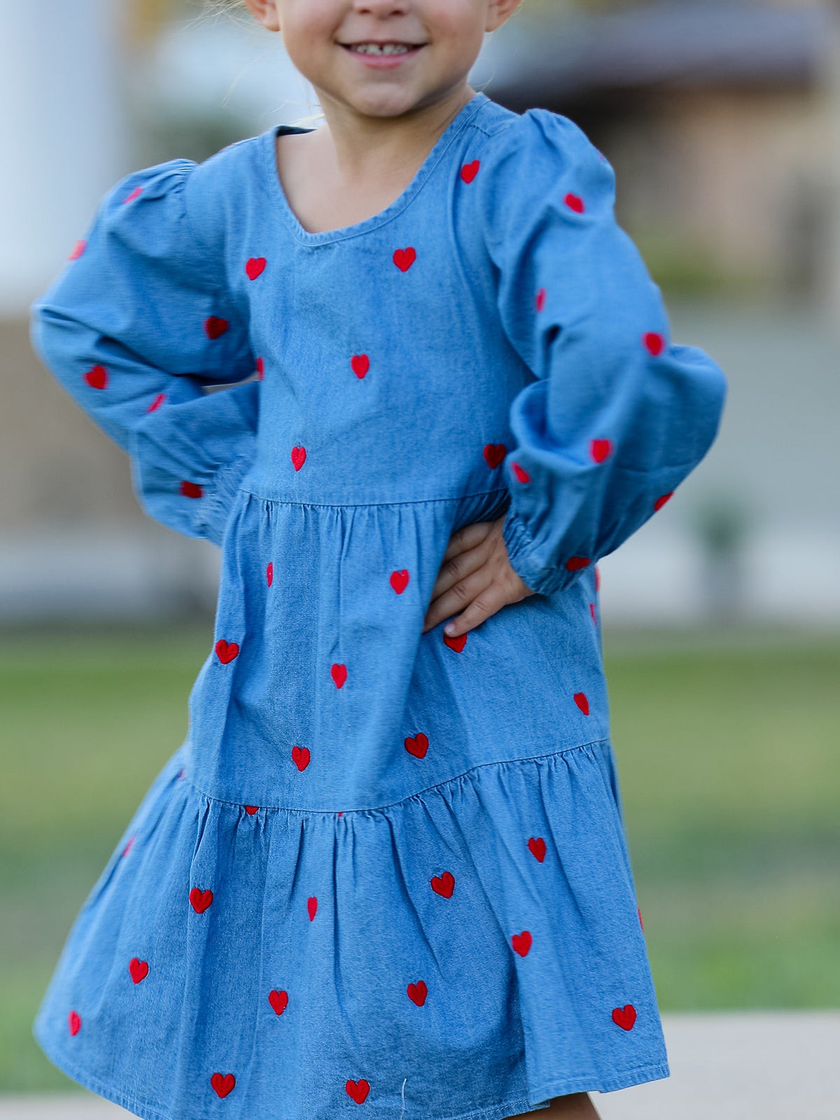 Valentine Girls Heart Embroidered Denim Dress