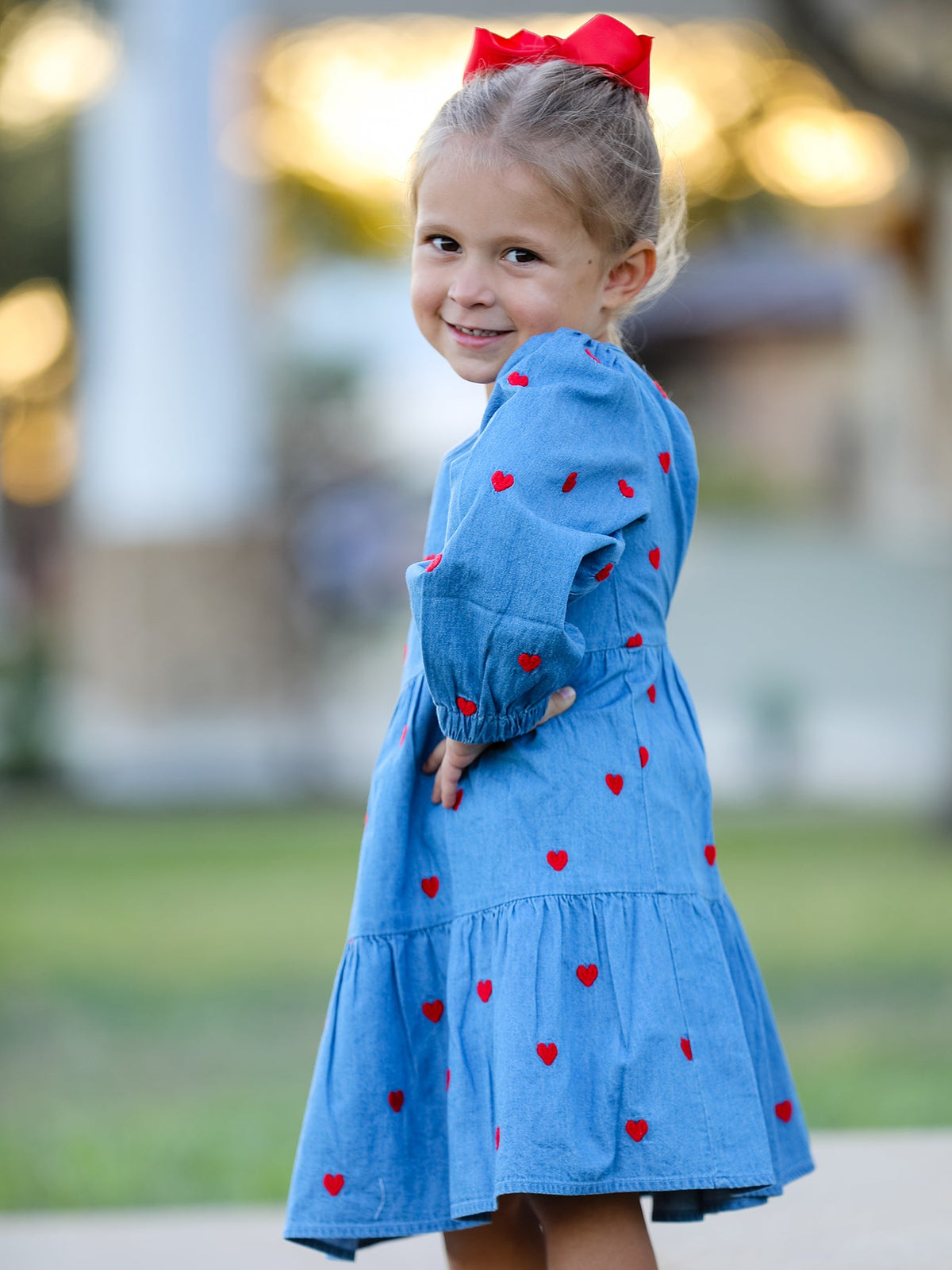 Valentine Girls Heart Embroidered Denim Dress
