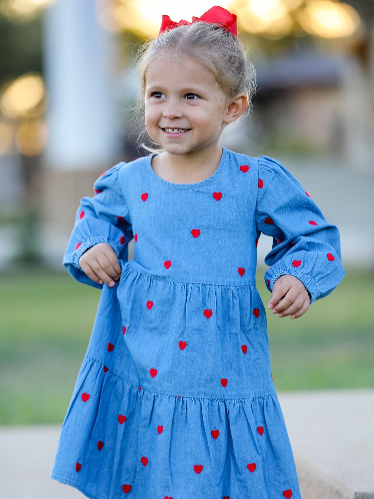 Valentine Girls Heart Embroidered Denim Dress