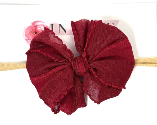 Skinny Mini Ruffled Headband- Deep Red
