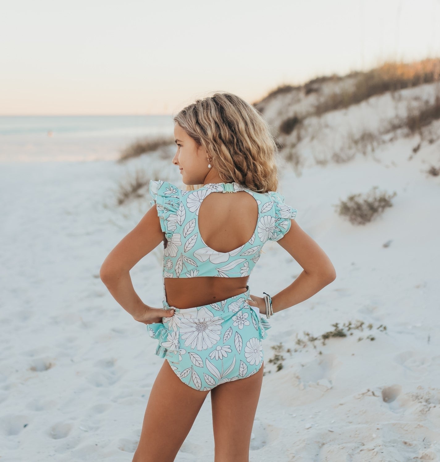 Grace Mint Floral Open Back Swimsuit