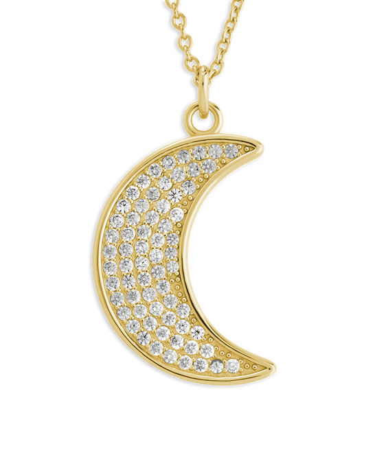 Pave CZ Moon Crescent Pendant