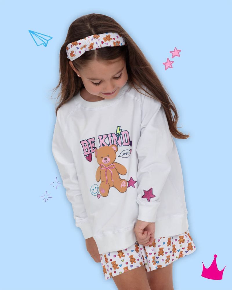 Azarhia Glitter Be Kind Teddy Oversized White Sweatshirt | Girls Boutique Pullover | Bossier City, LA