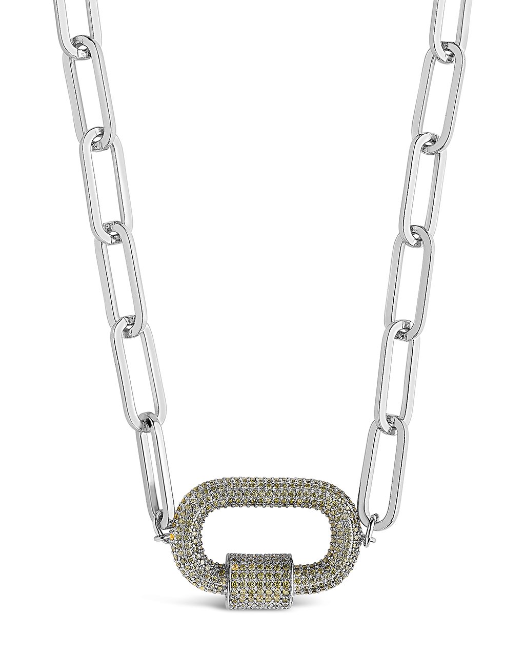 Pave CZ Carabiner Linked Lock Necklace