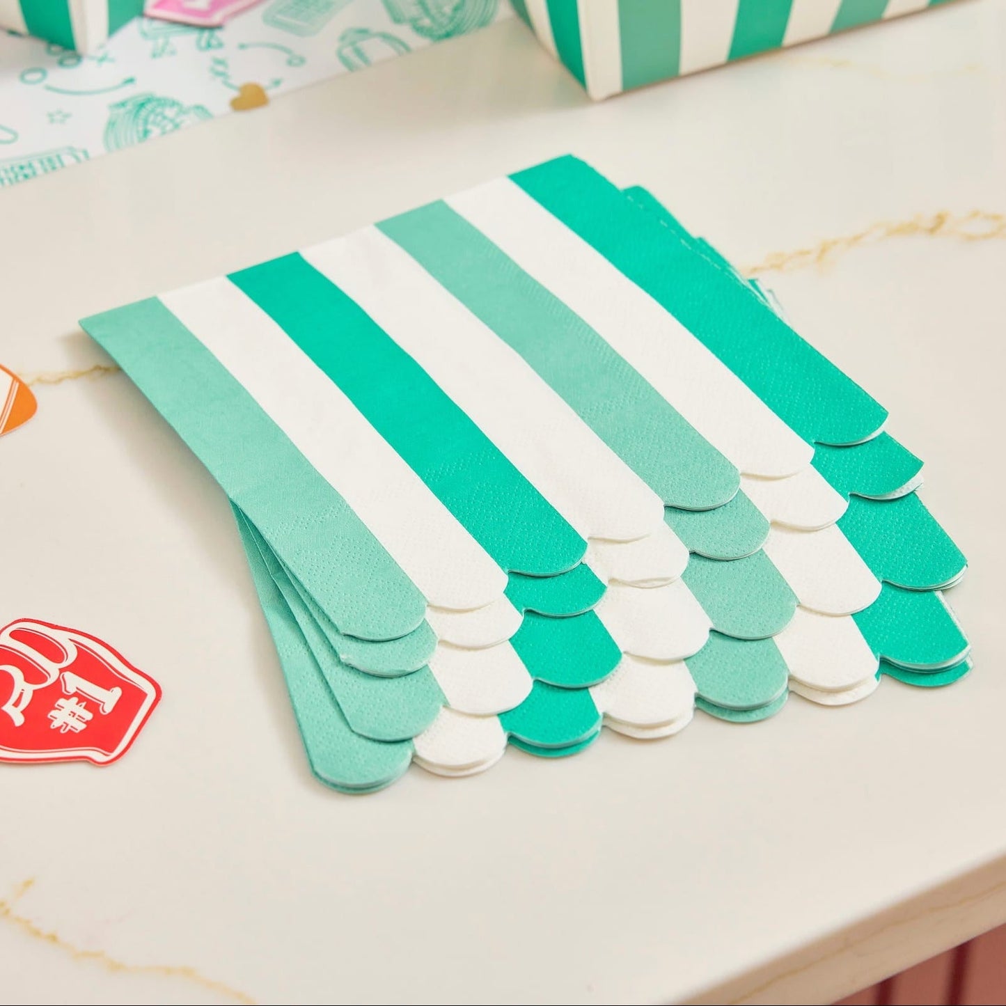 Game Day Green & White Stripe Lunch Napkins (20 Ct)
