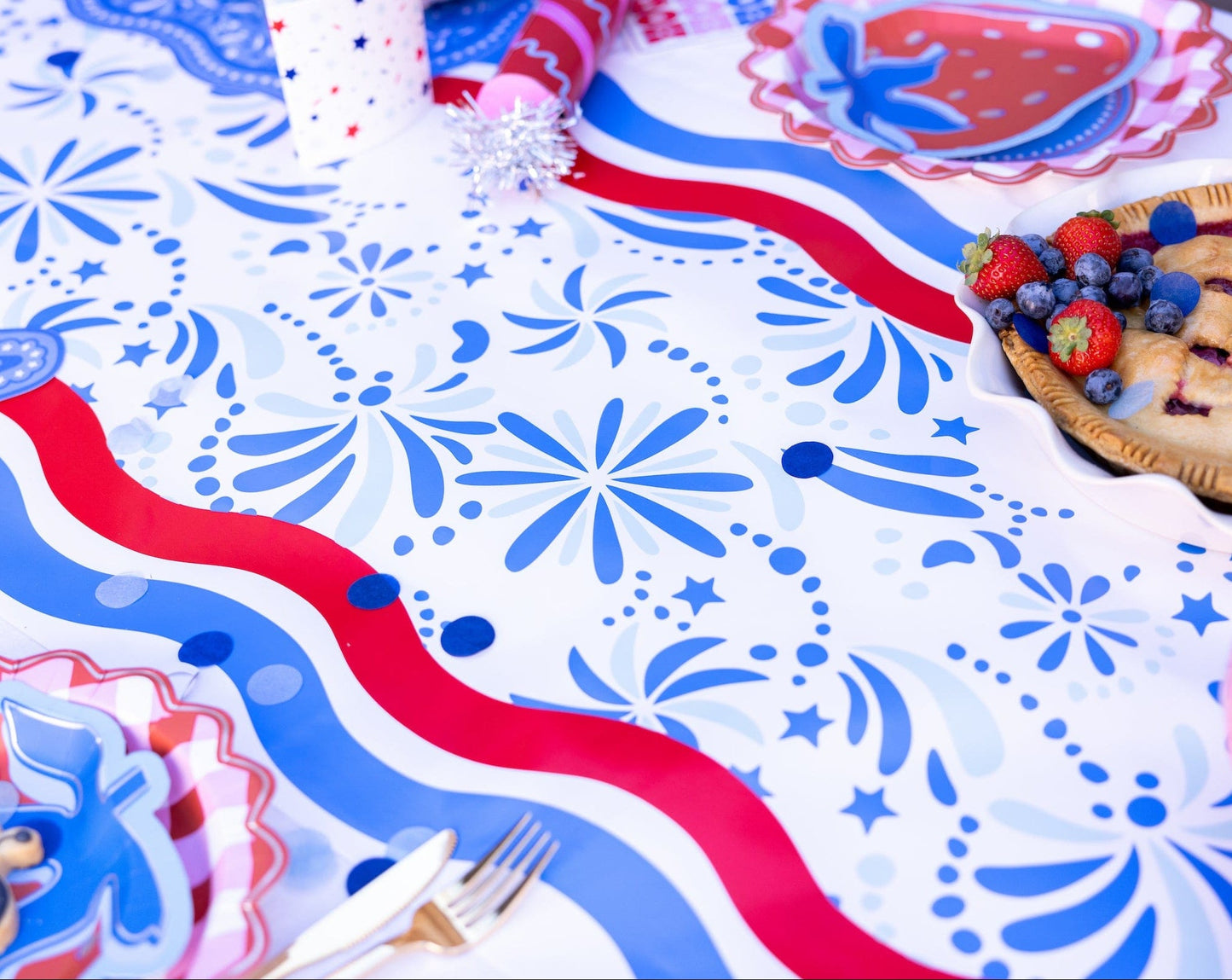 Star Spangled Spark Paper Table Runner (25 ft, cut to fit)