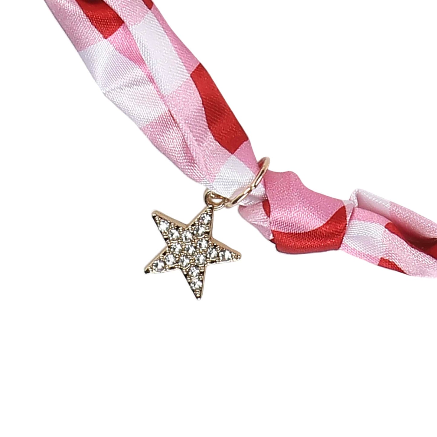 All-American Gingham Satin Scarf Charm Necklace