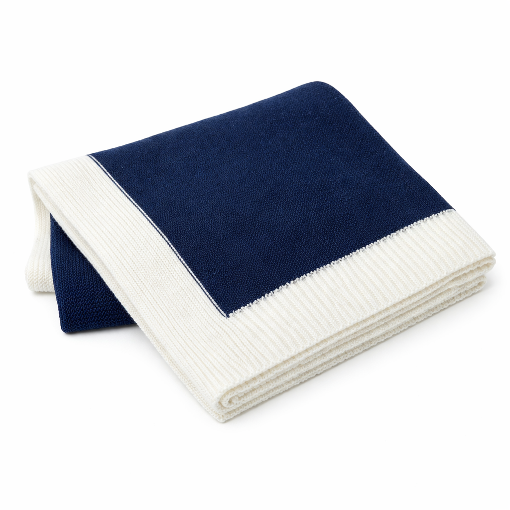 Jersey Knit Blanket with Contrast Rib Border