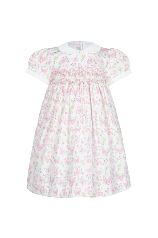 Butterflies Print Smocked Dress