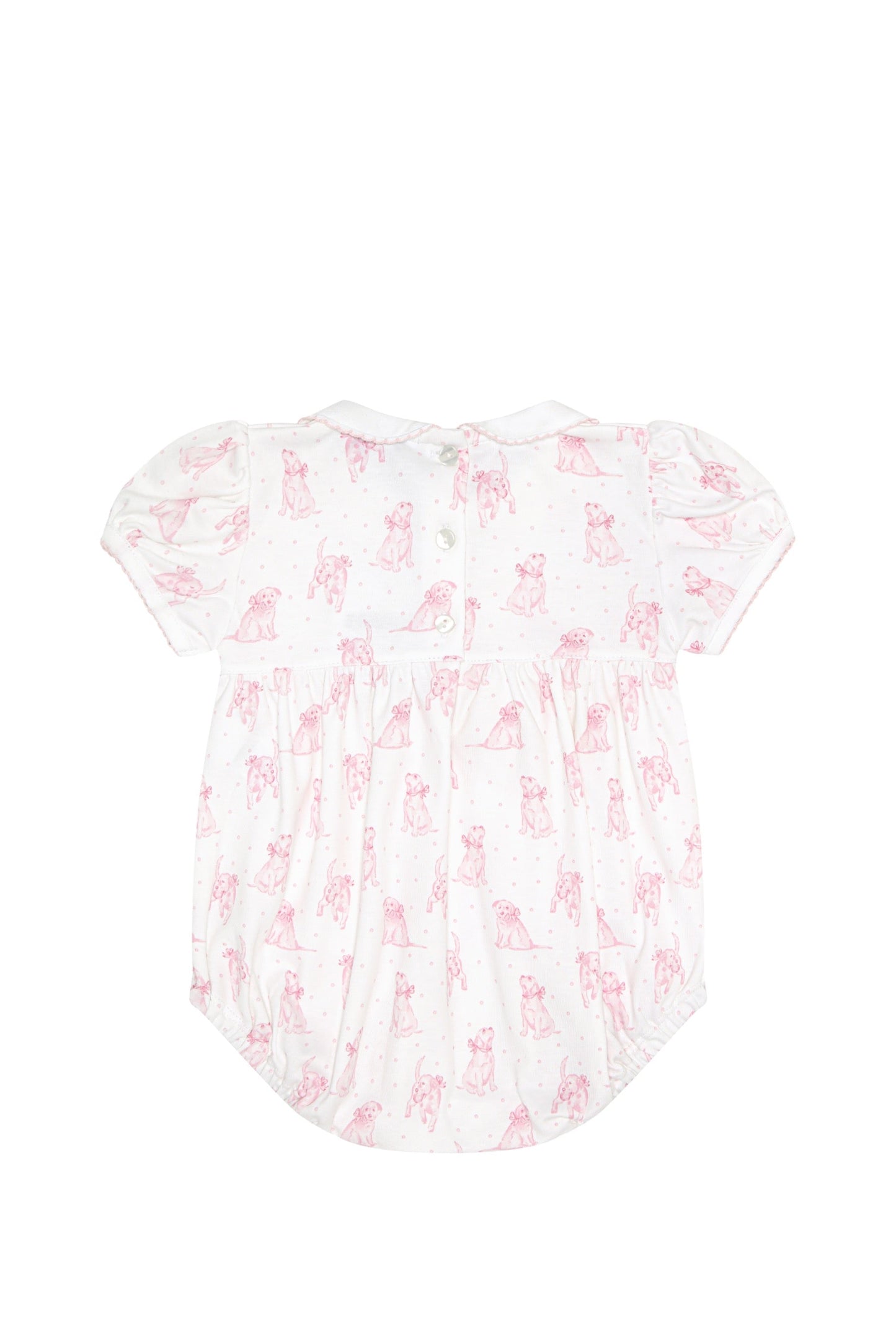 Pink Puppy Love Print Smocked Bubble