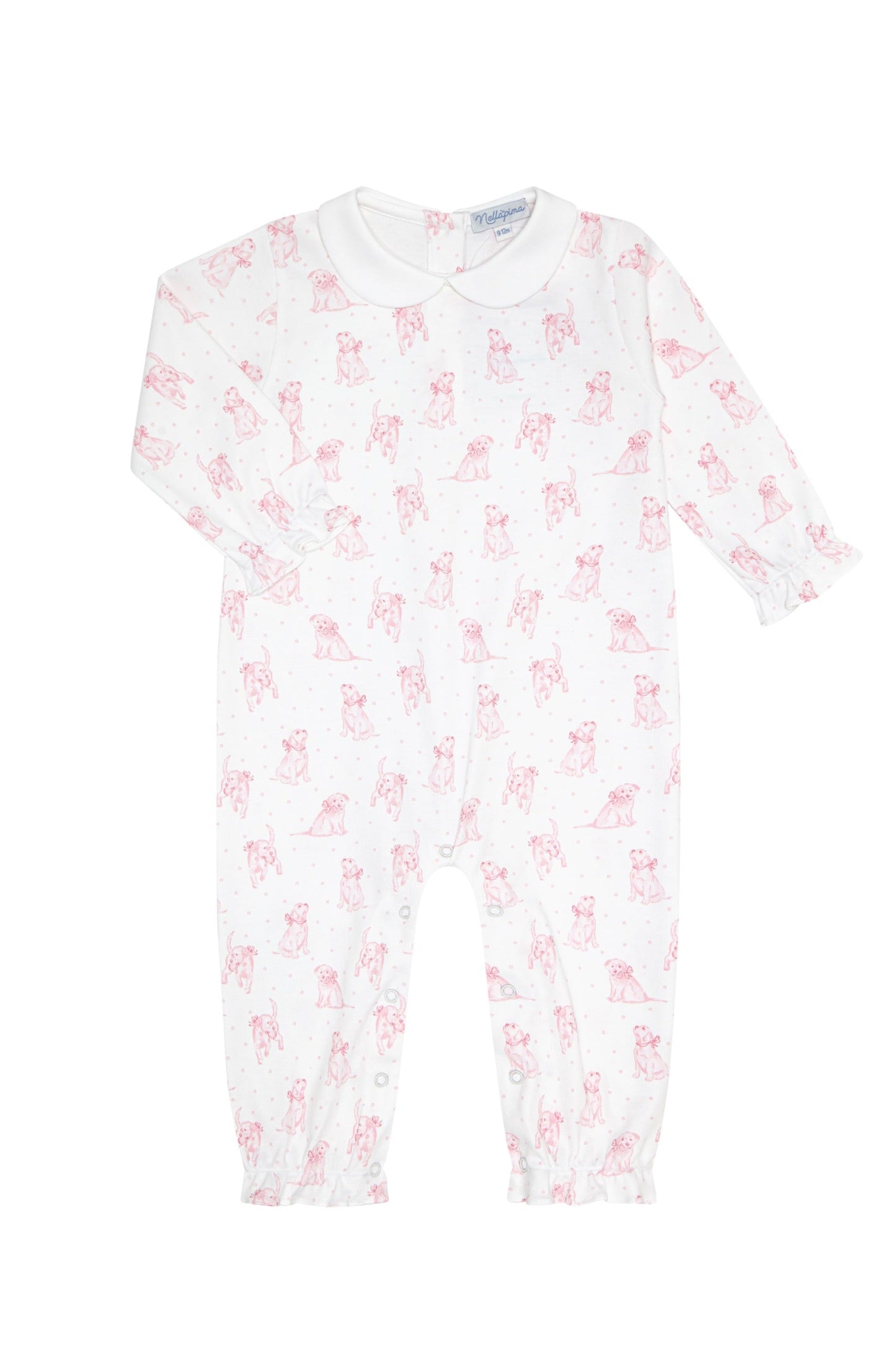 Pink Puppy Love Print Romper long sleeve