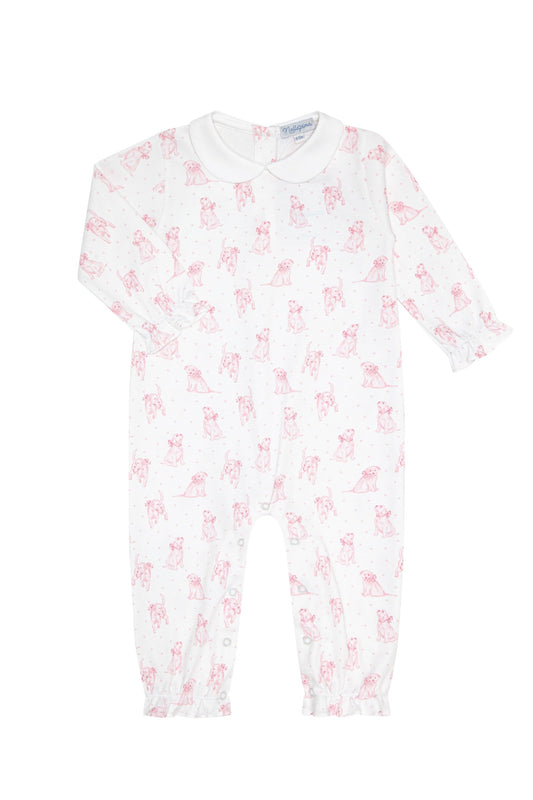 Pink Puppy Love Print Romper long sleeve