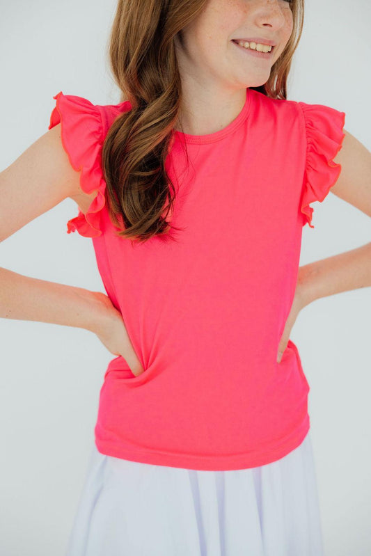 Neon Pink S/S Ruffle Tee