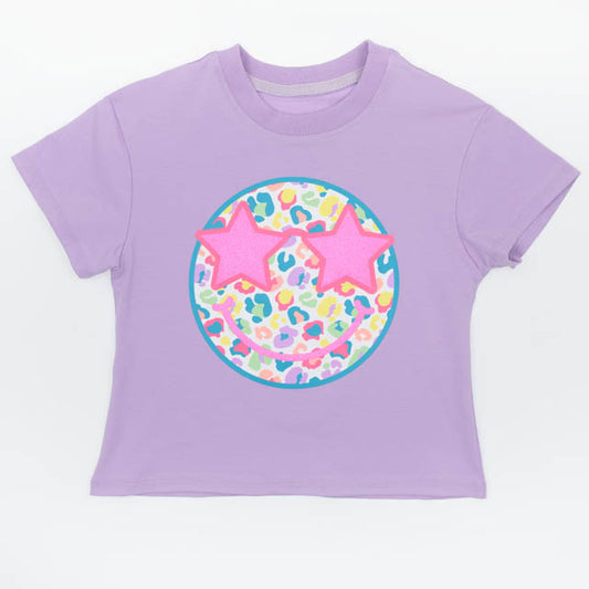 Neon Leopard Smiley on Lavender Boxy T