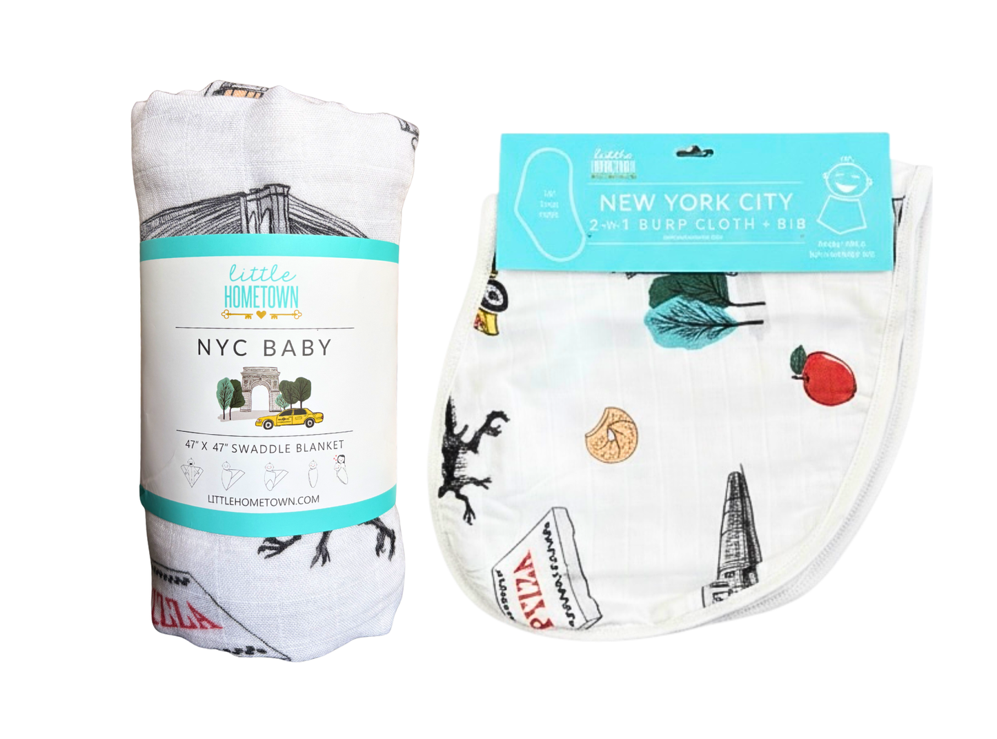 Washington Square Park NYC Newborn Gift Bundle: Swaddle, Bib & Onesie