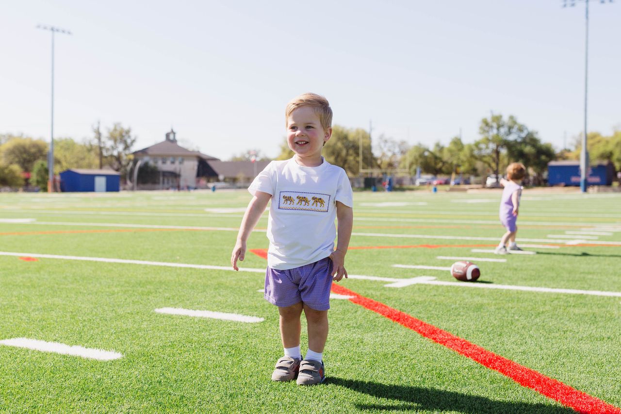 Boys Purple Tiger Smocked Short Set – LSU-Inspired Boys Game Day Outfit | The Prissy Pelican Boutique Bossier City, LA