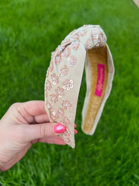 Multi Flower Sequin Headband - Pink