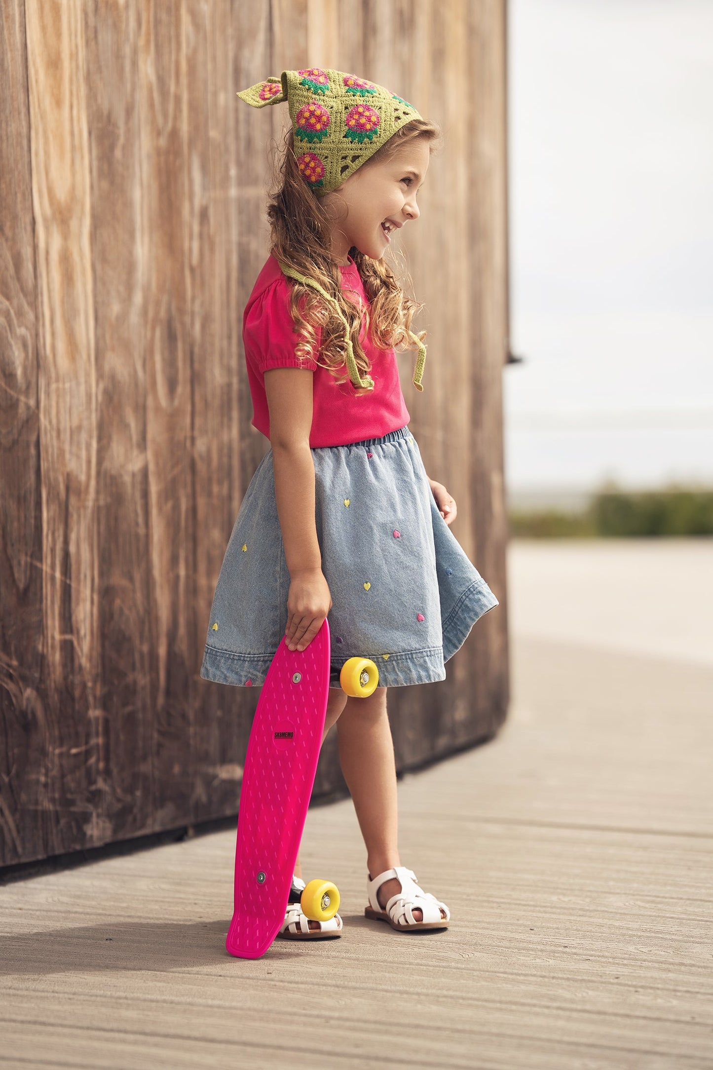 Embroidered Heart Denim Skirt